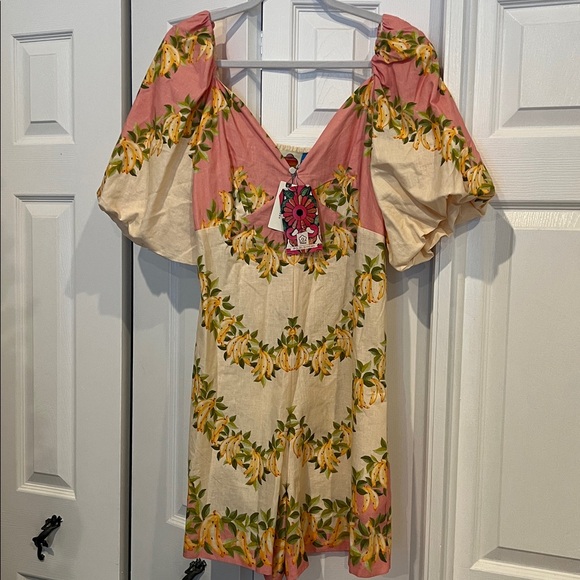 Farm Rio x Anthropologie V-Neck Puff-Sleeve Linen Blend Romper - Picture 9 of 15